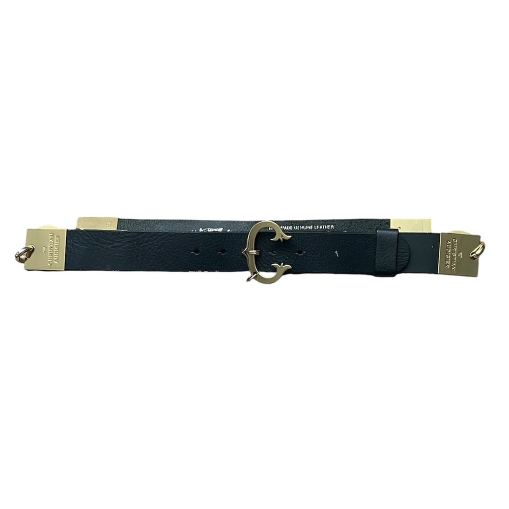 Vintage Christian Audigier Homemade Black Leather Medium Charm Belt